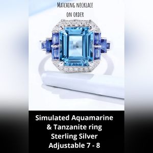 Stunning simulated Aquamarine & Tanzanite ring, 7-8..Now $20!